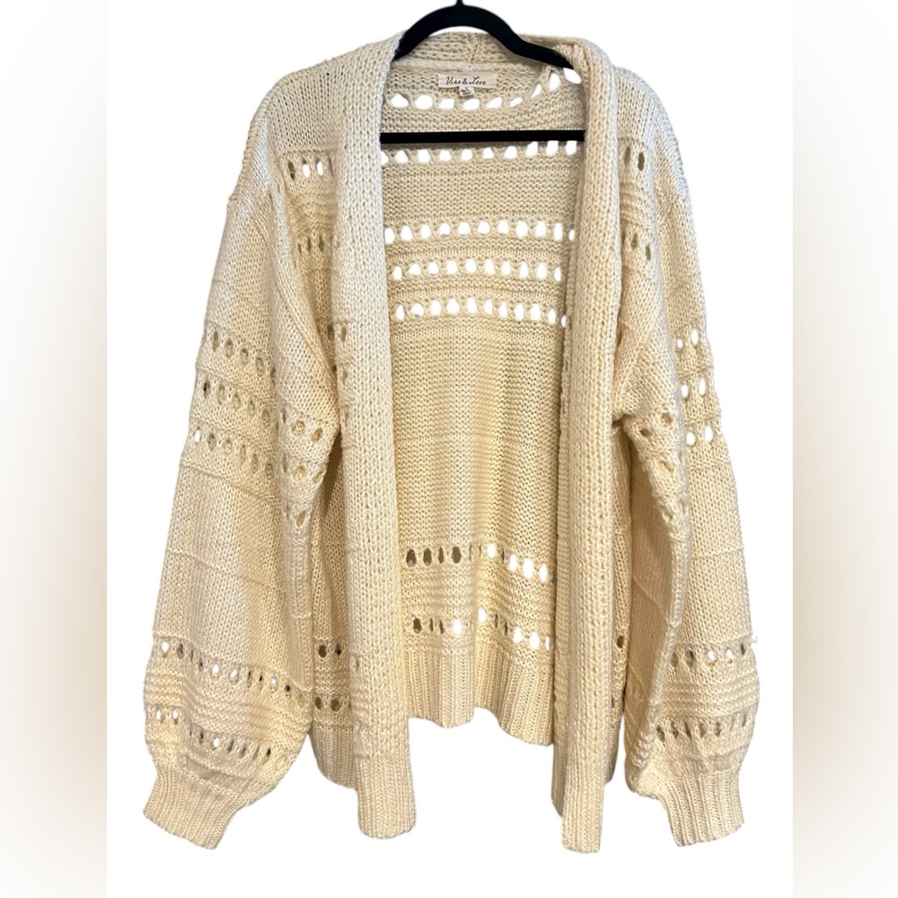 Vine & Love Cream Open-Knit Sweater Duster